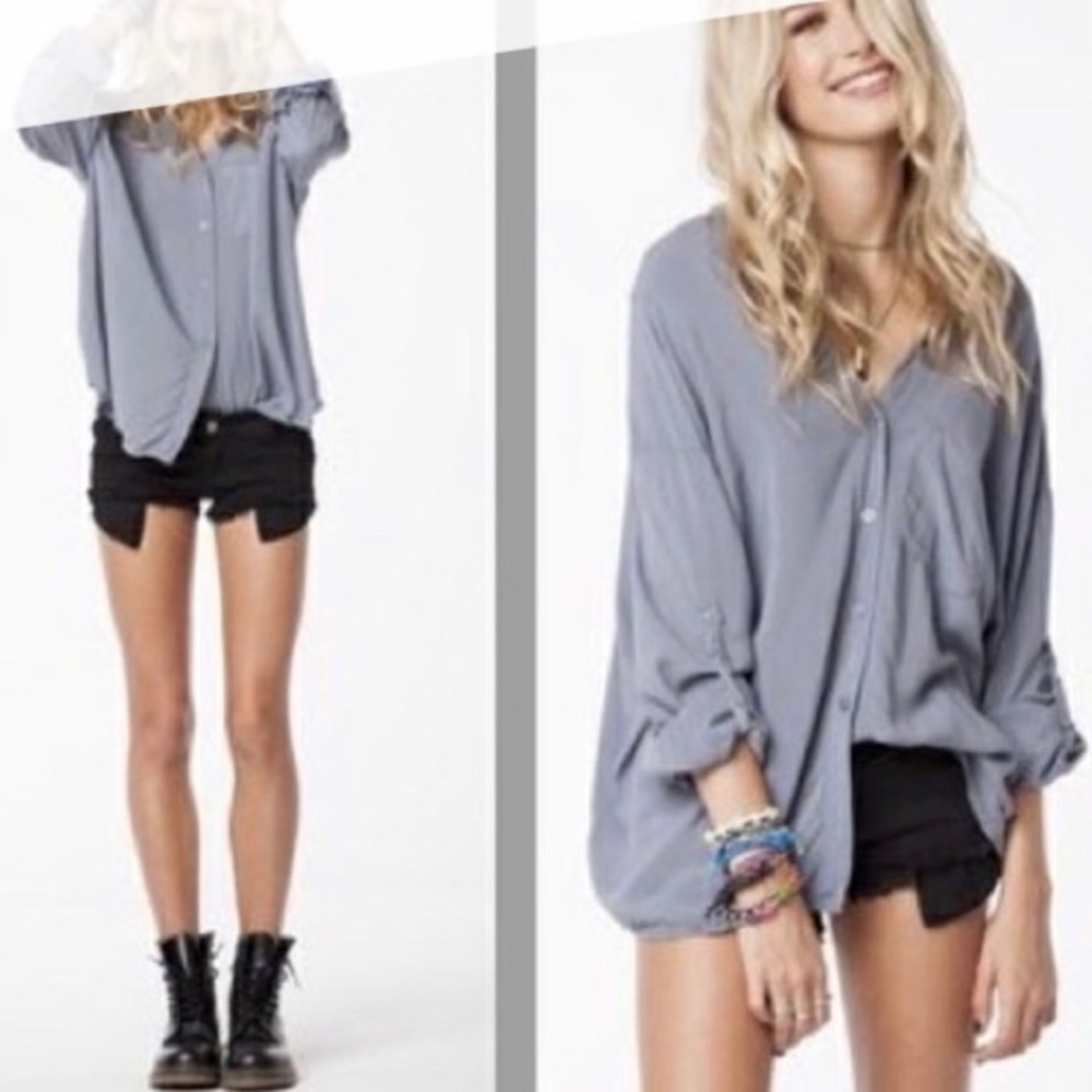 Brandy Melville Slouchy Gray Button Up